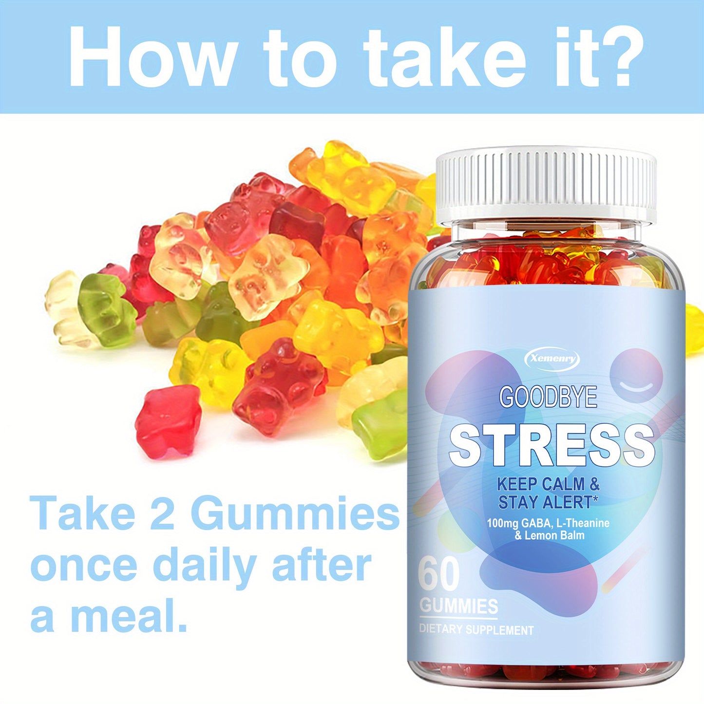 Goodbye Stress - Contains Gamma-aminobutyric Acid, L-Theanine, Lemon Balm Extract, Supports Mood, Relaxation and Sleep - 60pcs