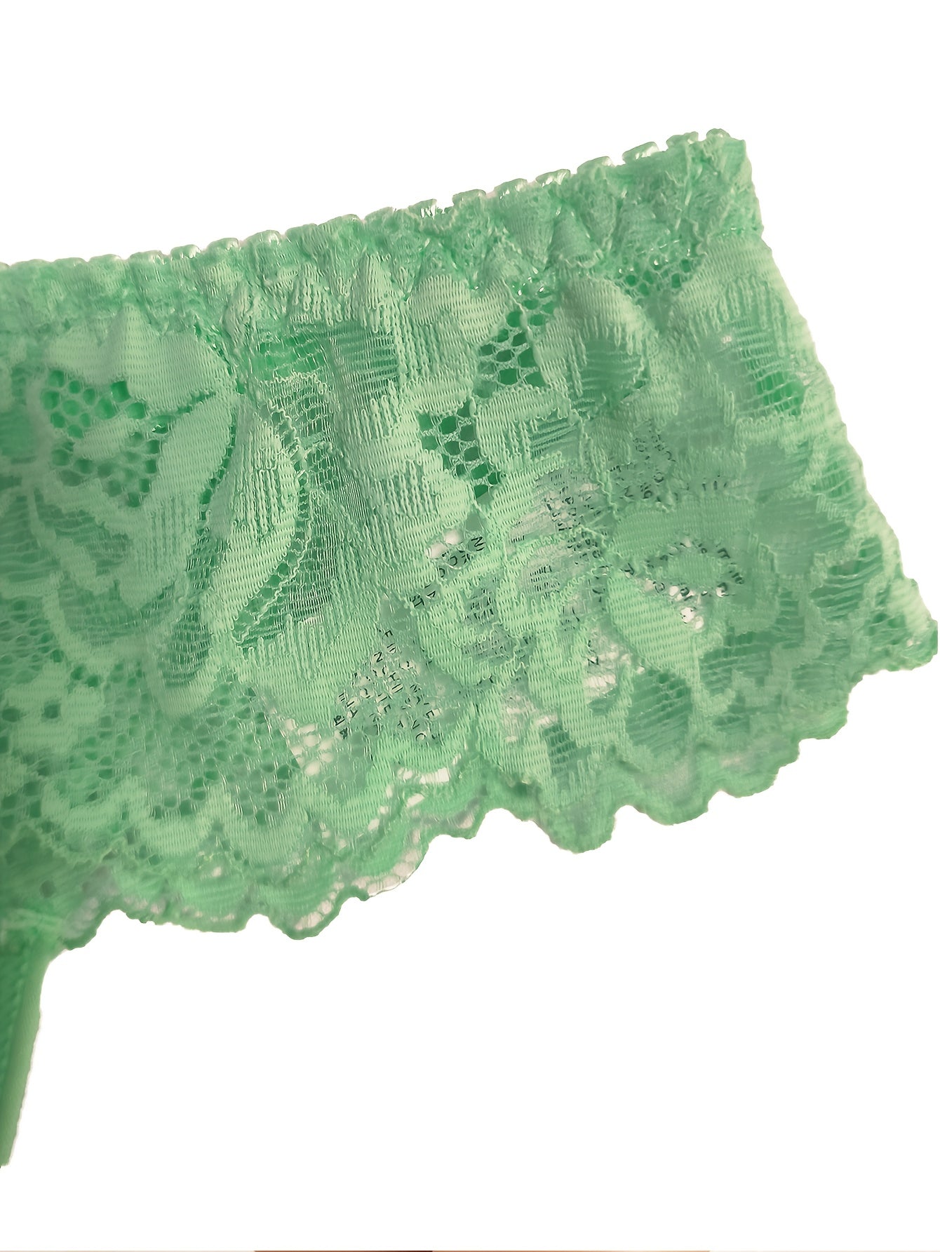 Women'S Plus Size Sexy Lace Contrast Cup with Rhinestone Buckle Bra Set - Mint Green & Black, Medium Stretch, Elegant & Comfortable Lingerie for Adults, Lingerie Sets