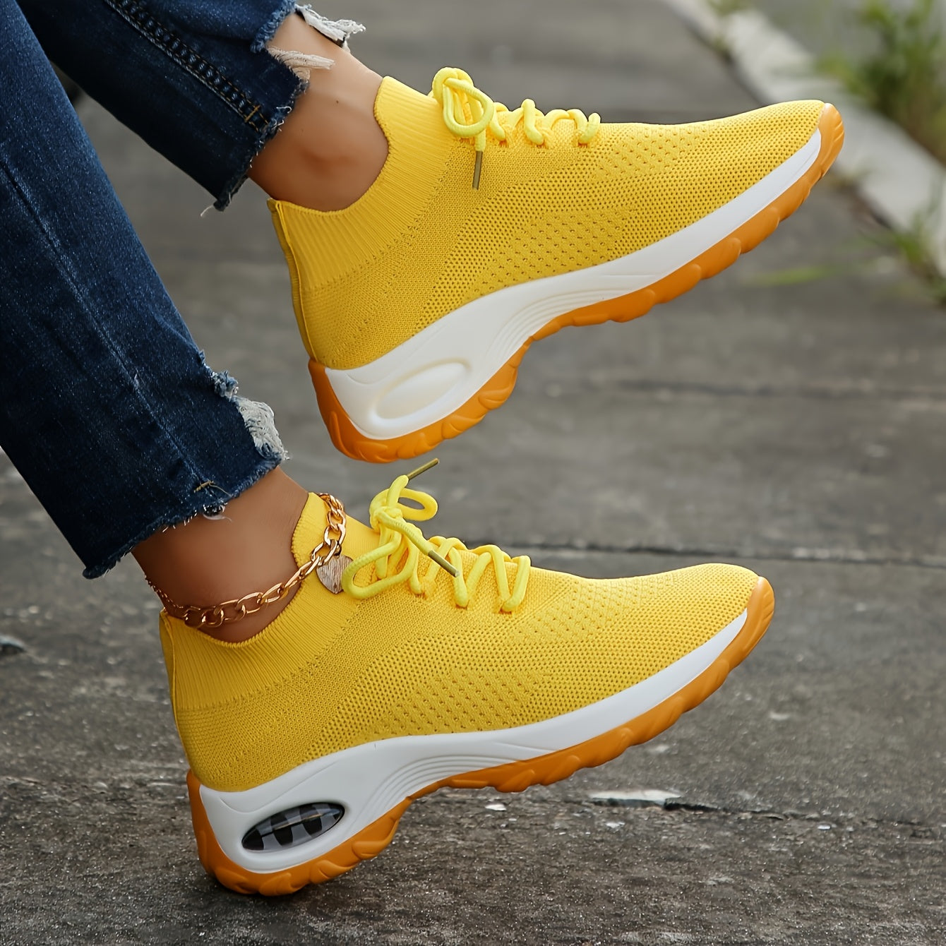 Women's Running Shoes - Lightweight Breathable Knit Sneakers with Non-Slip Cushioned Sole, Slip-On Sneakers for Gym, Hiking, Everyday - All-Season Performance Footwear in Vibrant Yellow/ (Soft Rubber Outsole), Hiking Sneakers