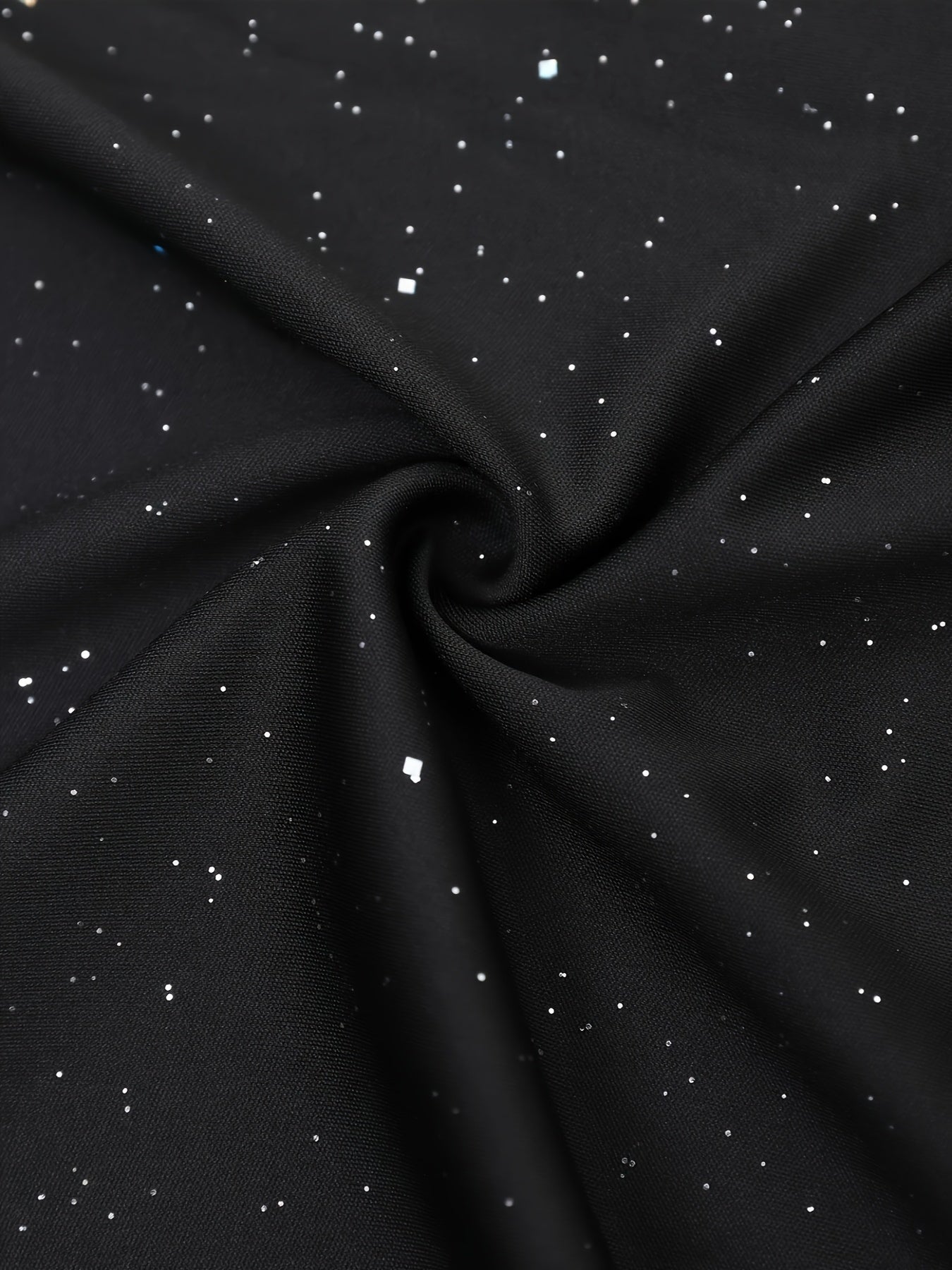 Elegant Off-Shoulder Bodycon Party Dress | Plus Size | Black with Sparkling Stars, High Thigh Slit | Ruffled Hem | Stretchy Polyester & Spandex Blend | Machine Washable | Spring/Summer Collection, Evening Event Attire | Ruffl