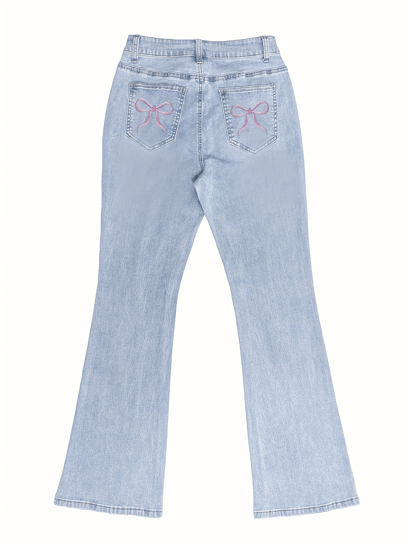Bootcut Women Jeans High Blue Waist Elasticity Slim Fit Wash with Holes Casual Versatile