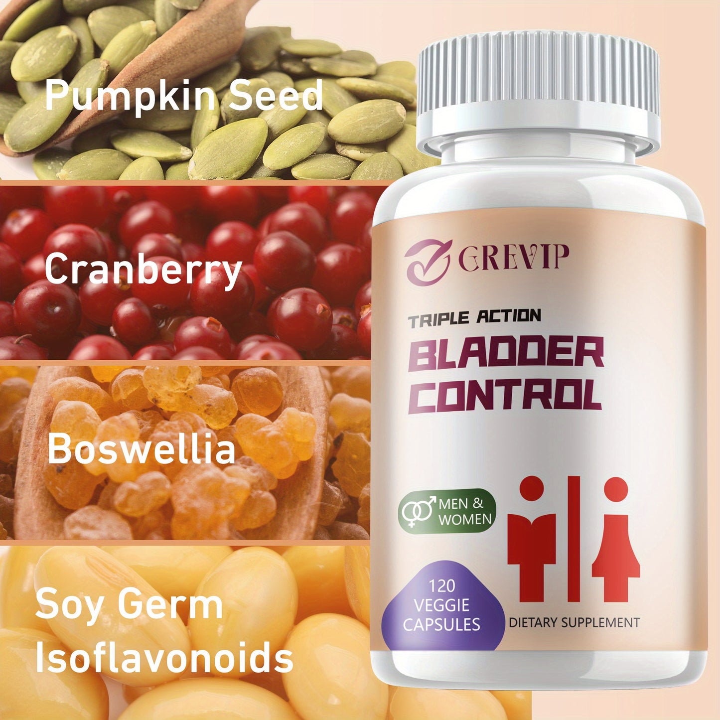 Bladder Control - with Pumpkin Seed, Cranberry, Boswellia, Supports Urinary Tract Health, Bladder Health, Prostate Health - 120pcs