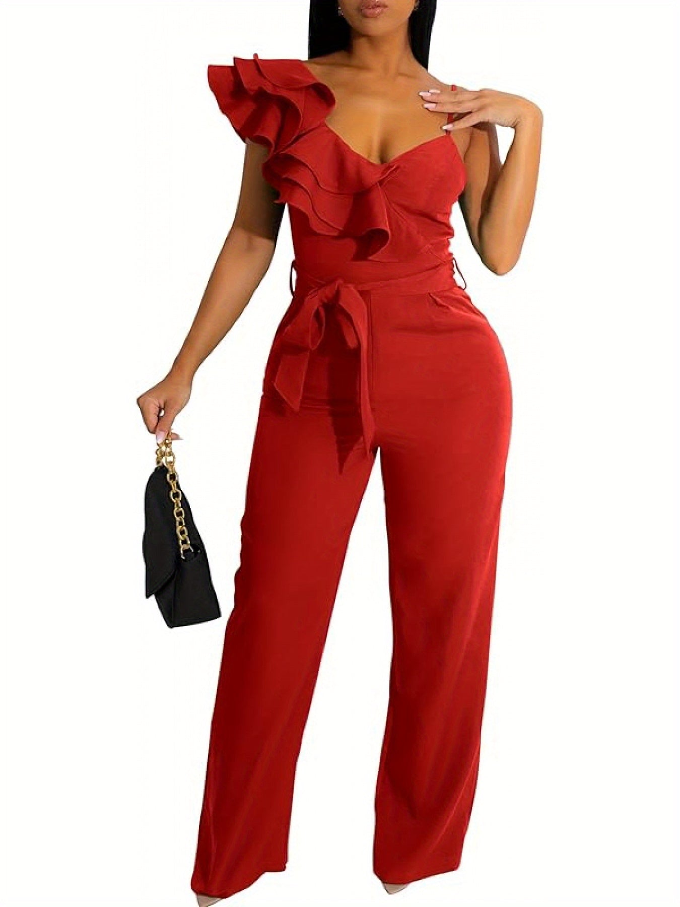 Women'S Casual Jumpsuit V Neck Sleeveless One Shoulder Ruffle Halter Backless Drawstring Wide Leg Pants Sexy Bodysuit Party Club Costume