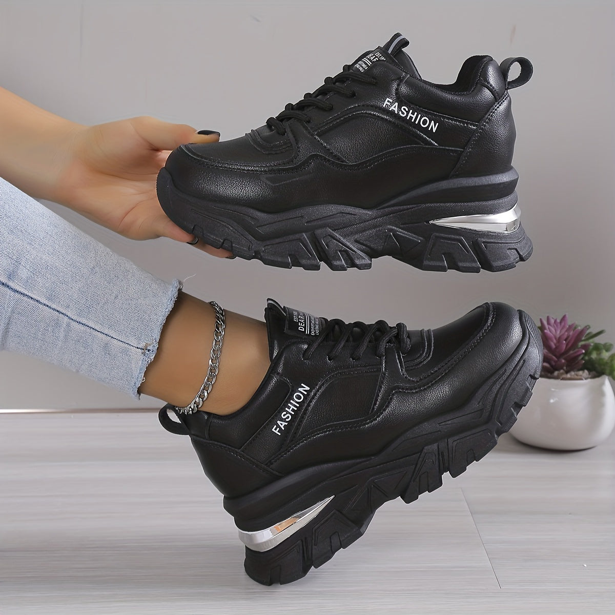 Women'S Platform Sneaker, Fashion Lace-up Outdoor Shoes, Comfortable Low-Top Sneaker