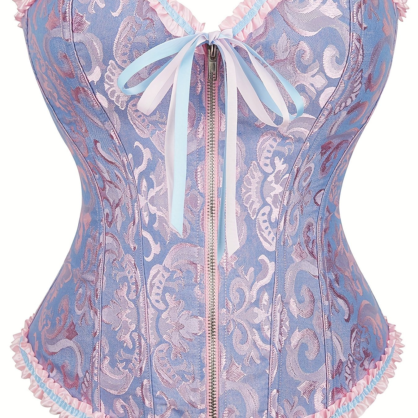 Plus Size Music Festival Elegant Corset, Women's Plus Zipper Frill Trim Lace Up Waist Training Tummy Control Wedding Shapewear