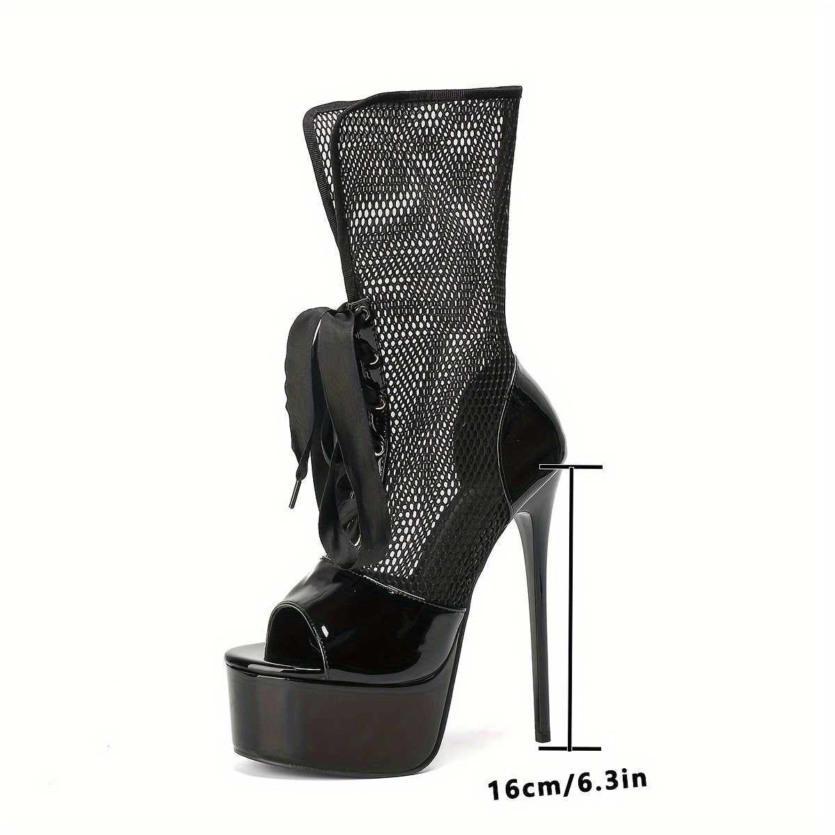 Sexy High Heel Ankle Boots with Lace-Up Design And Mesh Toe - Waterproof Platform, Pure Color, And Unwashable