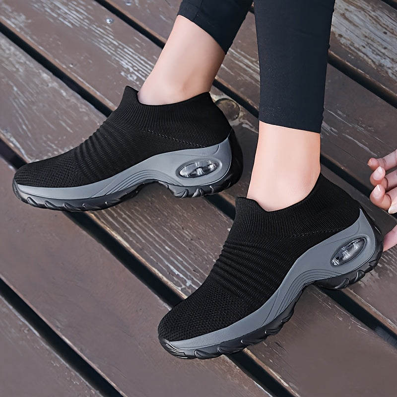Women'S Fashion Knit Pattern Walking Shoes, Air Cushion Casual Sports Shoes