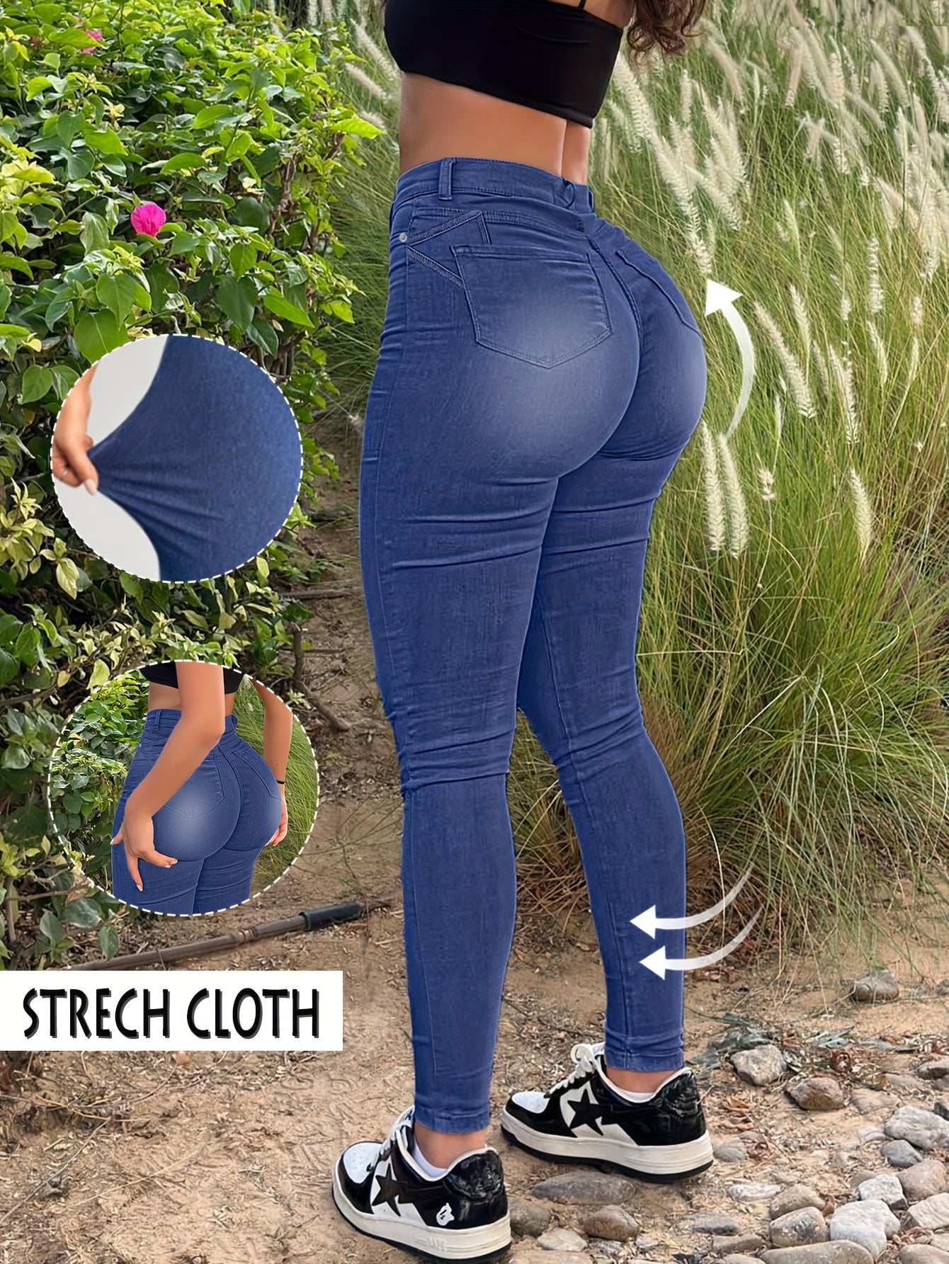 L035 Trendy And Versatile Street Fashion, Pure Black Skinny Stretch Ankle Pants, Women's Jeans.