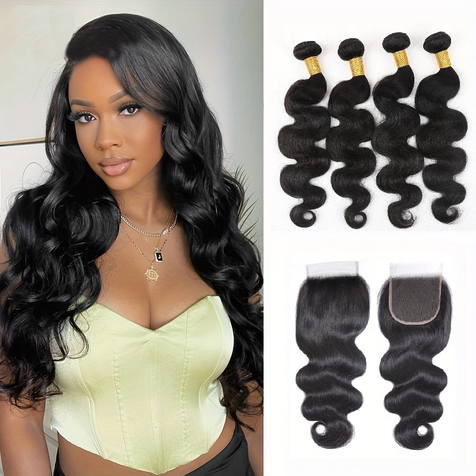 4 Body Wave Bundles with 4x4 Closure Free Part Brazilian Human Hair extension With Closure Virgin Hair 100% Unprocessed Human Hair