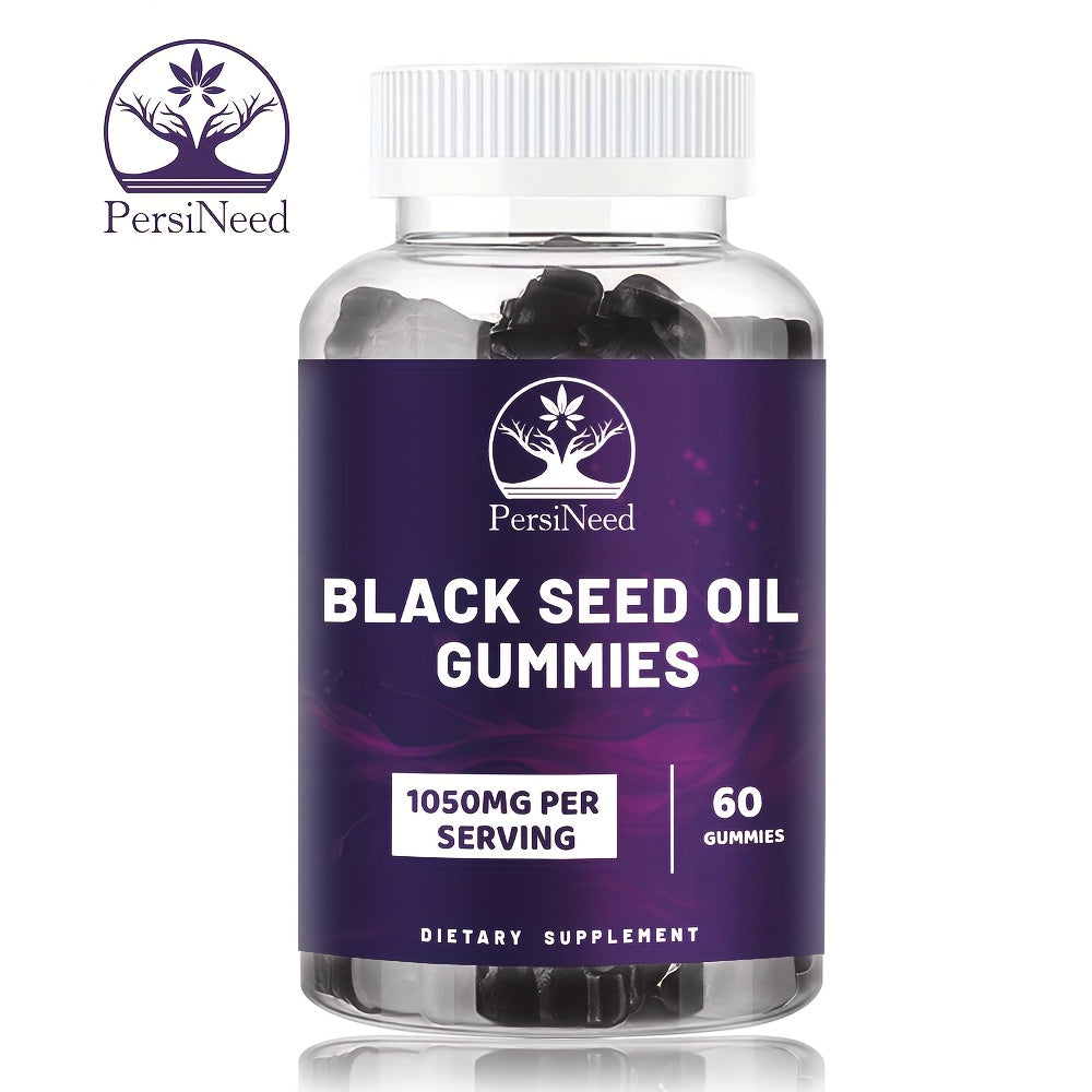 1 Bottle Black Seed Oil & Magnesium Gummies, 1000mg Each, Honey Extract, Sodium, Turkey Tail Mushroom, Triple Complex (Citrate, Malate, Glycinate), Salmon-Free, for Men & Women