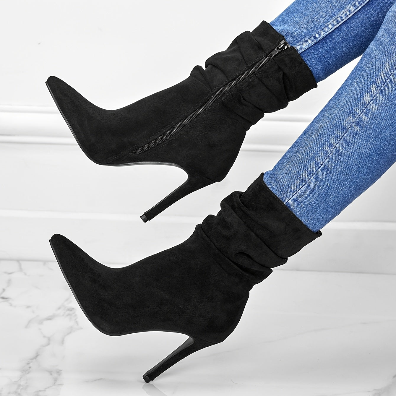 2025 New Women's Mid-Calf Cover Boots with Side Zipper - Pointed Toe Stiletto Heel, Comfortable PU Lining & Rubber Sole, Solid Color Versatile Boots for Dresses & Casual Outfits, Autumn Fashion Boots