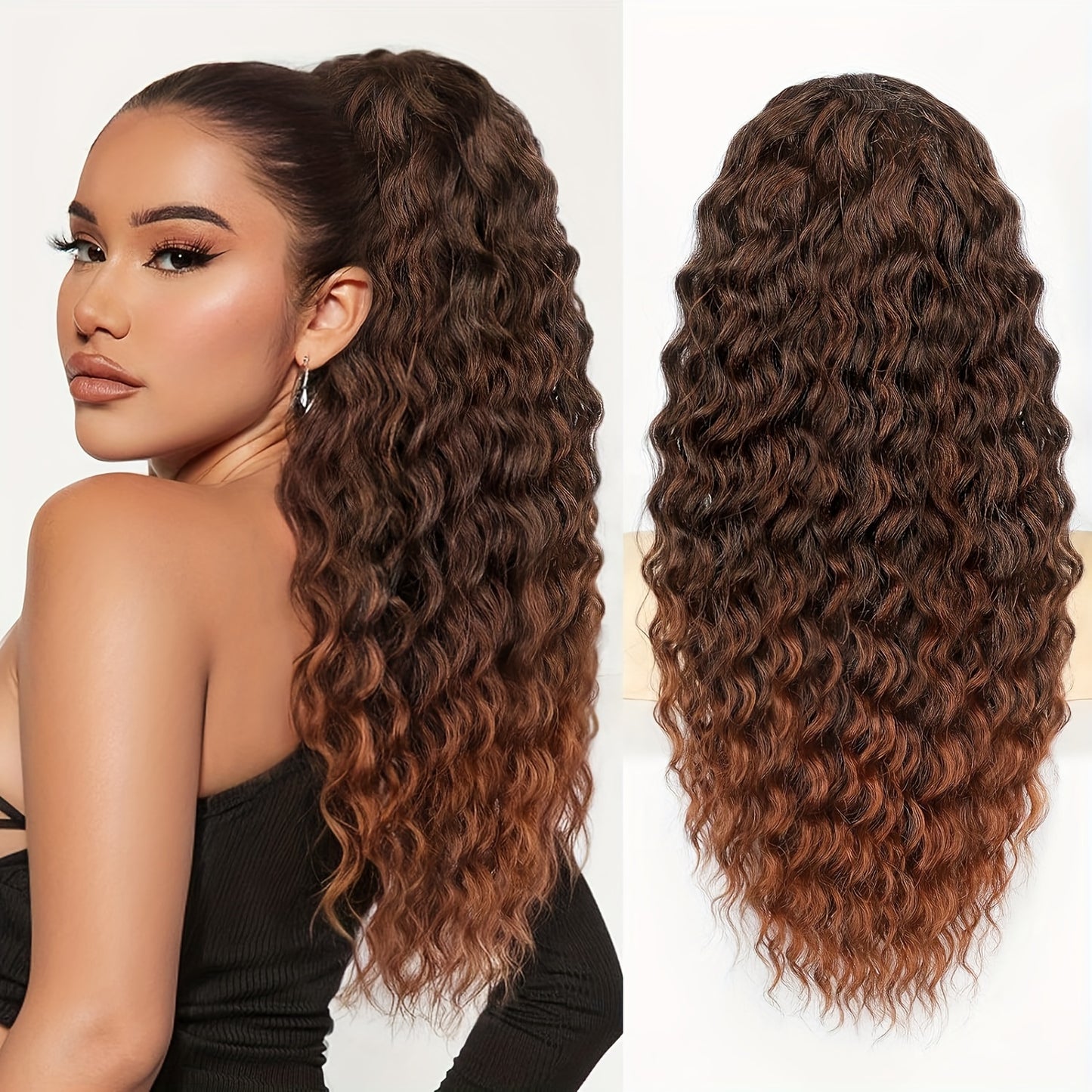 1Pcs Curly Ponytail Extension Drawstring Ponytail For Women Black Mixed Medium Auburn Curly Clip In Hair Extensions 20 Inch Ponytail Extension Synthetic Hairpiece For Daily Party