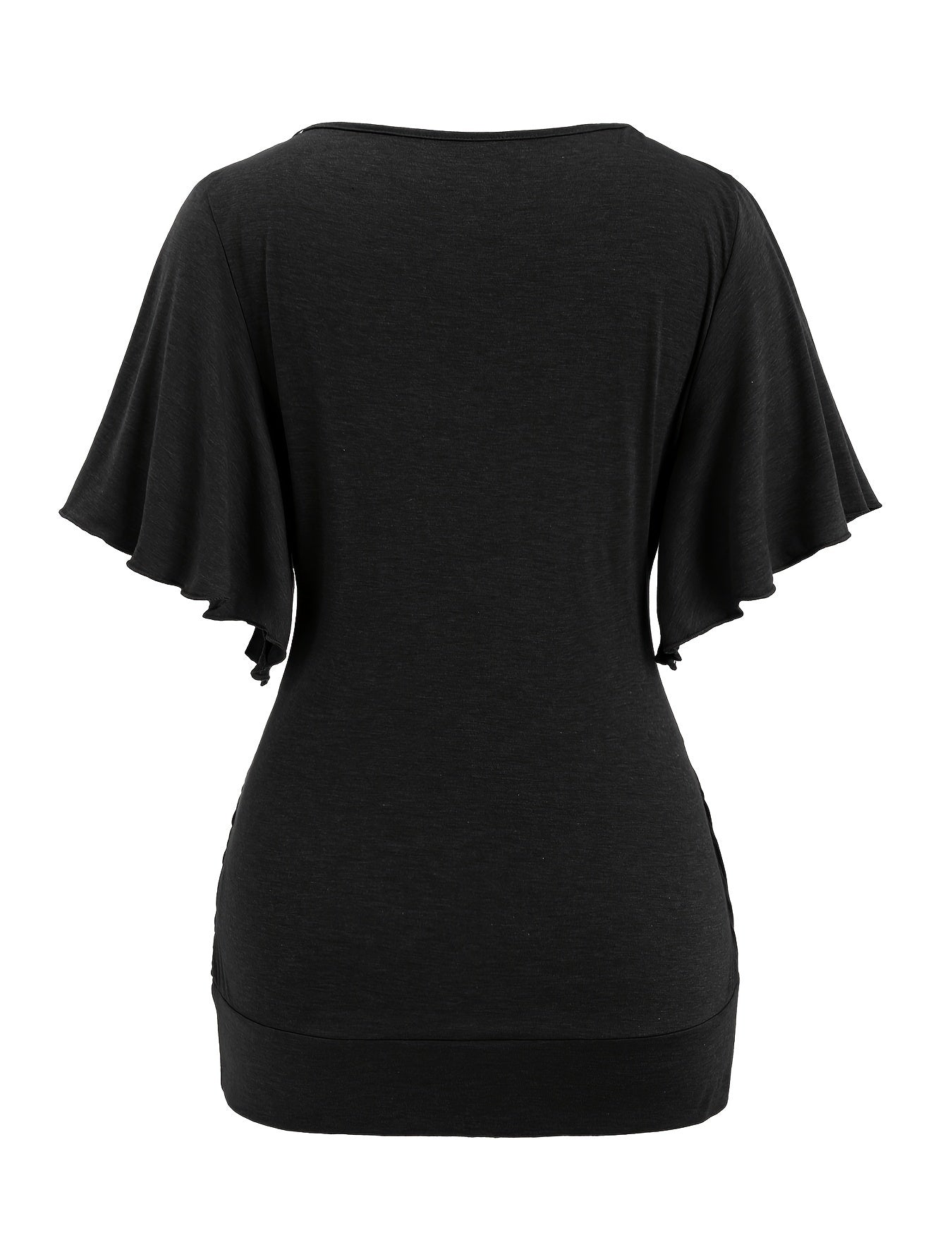 Plus Size Elegant Chain Decor Ruched T-Shirt - Surplice Neck, Short Sleeve, Comfortable, Breathable, Spring & Summer Essential - Women's Fashion Clothing for Curvy Figures