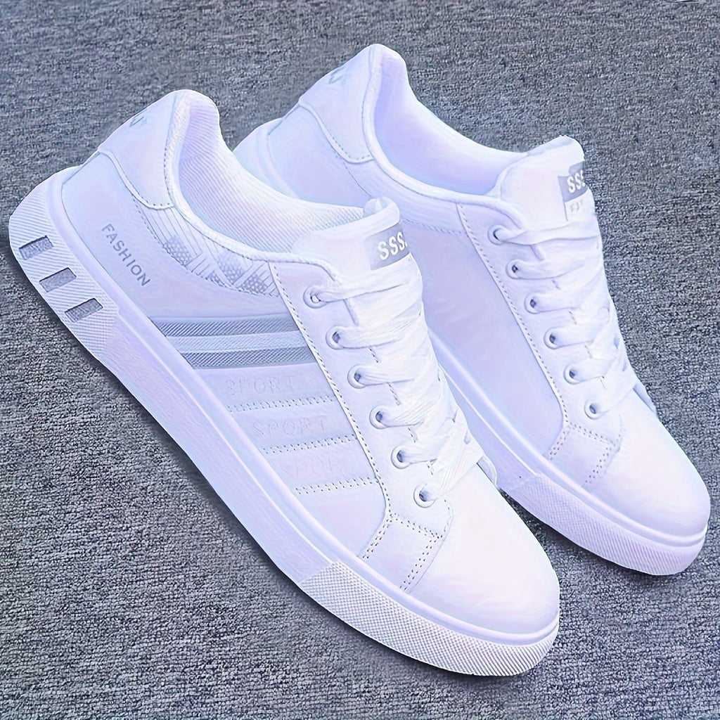 NVSHIXIUXIANPINGDI Women's Casual Flat Sneakers - Sporty White with Blue & Red Stripe, Lace-Up, Lightweight EVA Material, All-Season Comfort Shoes, Cute Shoes