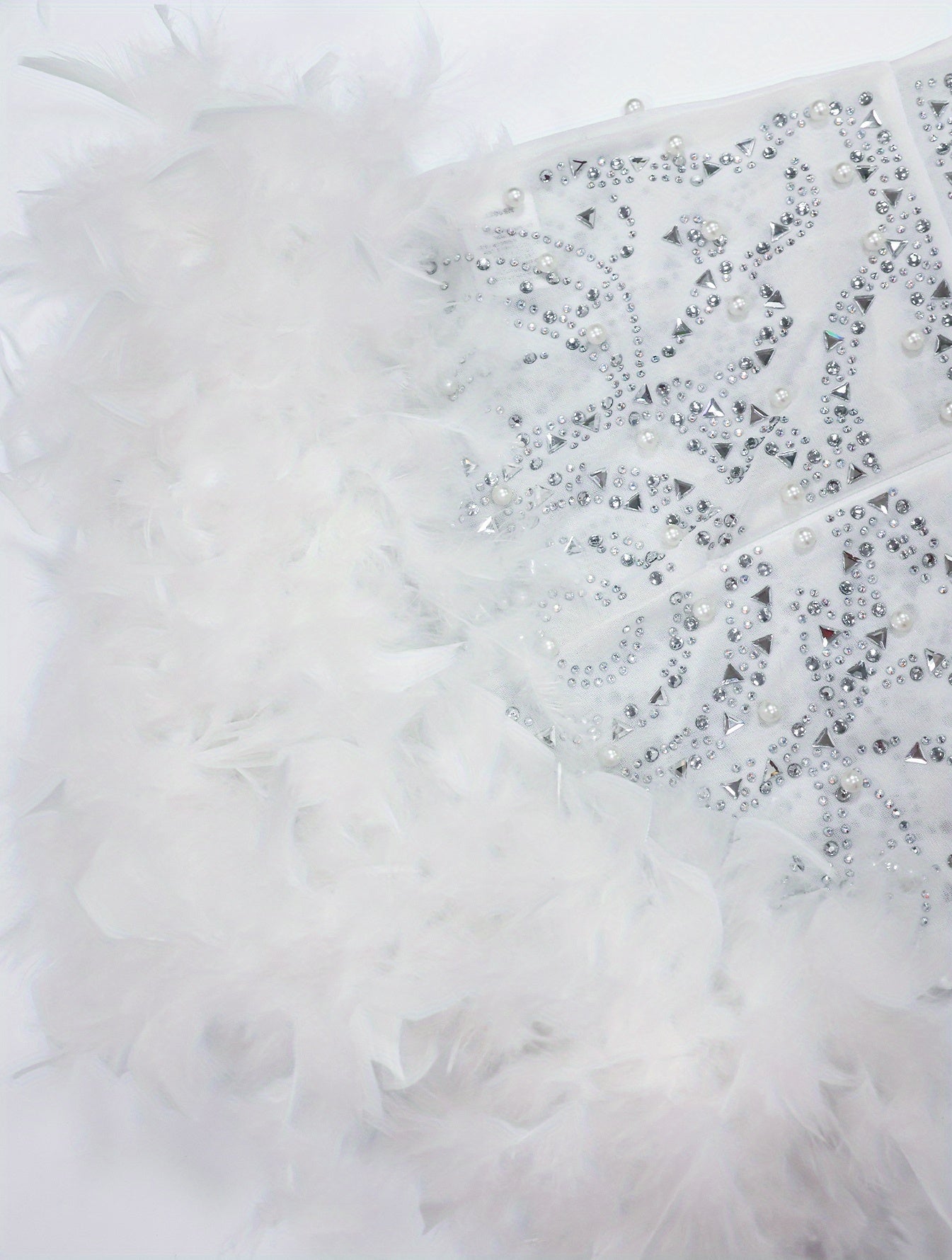 Sexy Rhinestone-Embellished Backless Mesh Mini Dress with Fluffy White Trim - Perfect for Night Out, Clubbing & Birthday Parties, Adult Women'S Fashion, Club Attire, Sweetheart Neckline, Sequin Embellishments