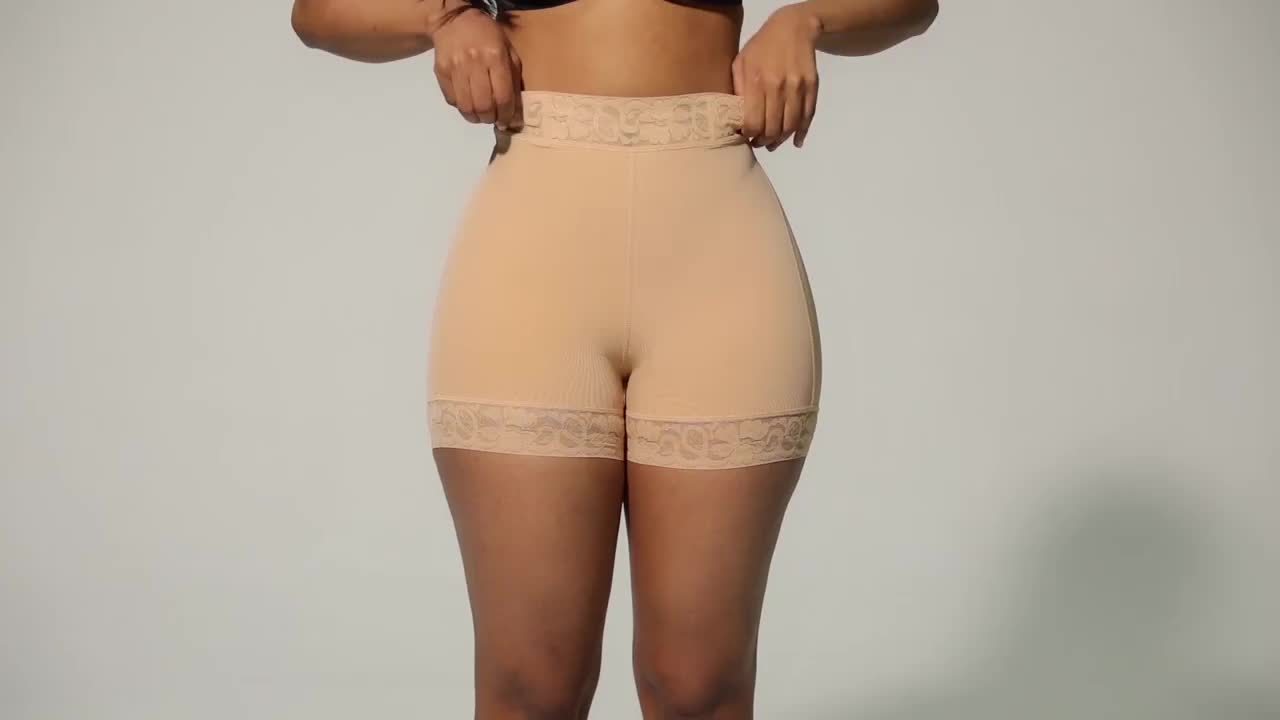 Women's High-Waisted Hip-Lifting Shaping Panties - Oil-Control Body Contouring Shorts with Lace Trim & Striped Design, High Elasticity & High Support, Machine Washable, Seamless Undergarment, Elegant Underwear, Snug Fit Fabri