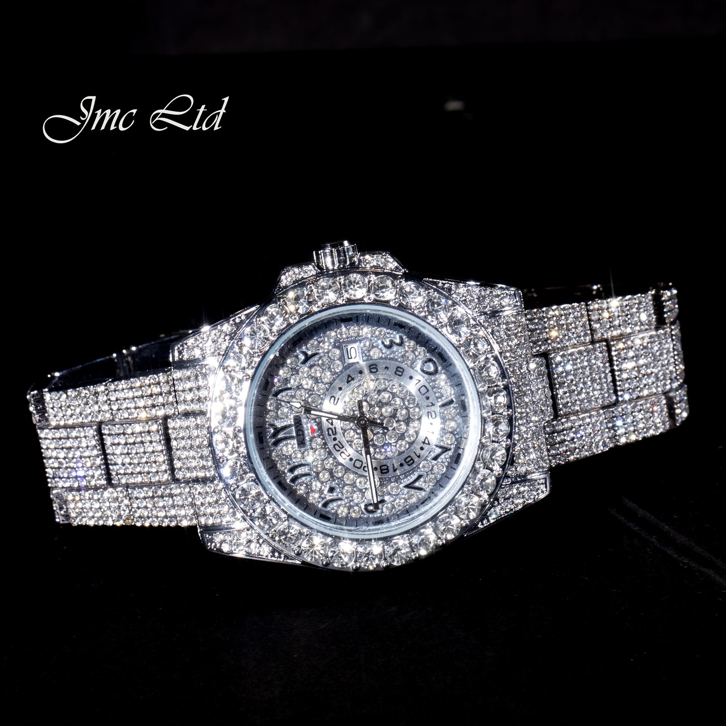 Luxury Hip Hop Rhinestone Watch for Men - West Coast Style Mechanical Automatic Wristwatch with Glowing Dial, Rhinestone-Studded Band & No Battery Needed - Perfect Christmas Valentine's Thanksgiving Gifts for Him, Statement J