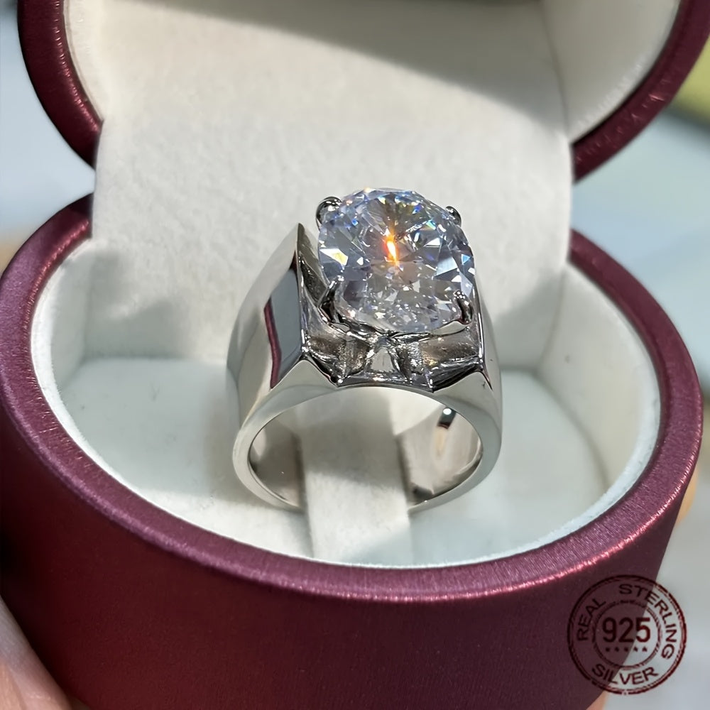 Chunky Vintage Bezel Set Oval 925 Sterling Silvery Rings for Women Simple Classic Engagement Ring Banquet Jewelry