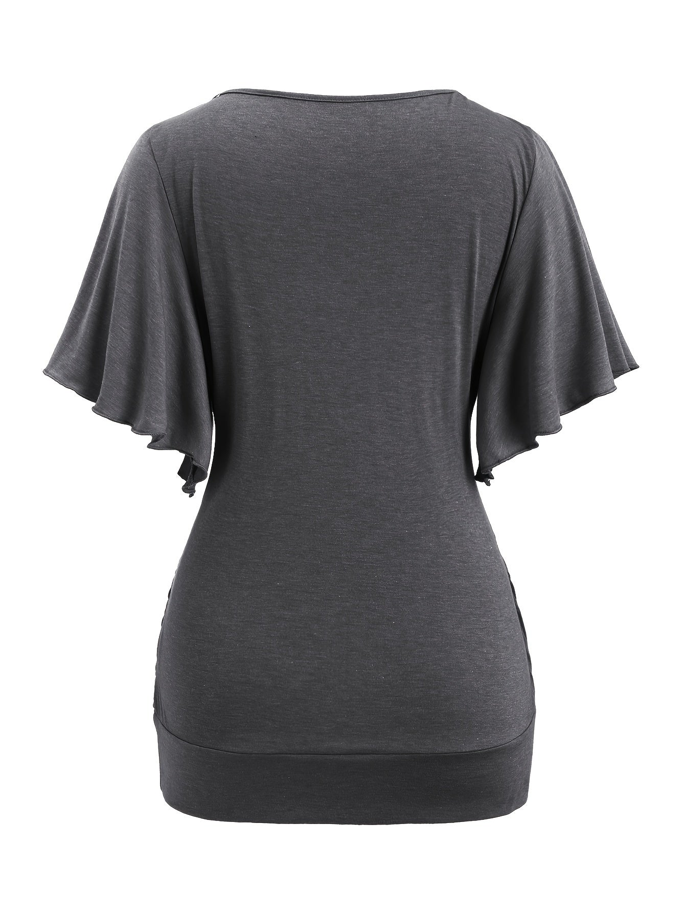 Plus Size Elegant Chain Decor Ruched T-Shirt - Surplice Neck, Short Sleeve, Comfortable, Breathable, Spring & Summer Essential - Women's Fashion Clothing for Curvy Figures