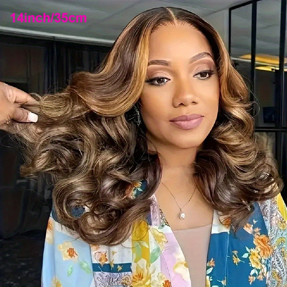Ombre Honey Blonde 13x4 HD Glueless Lace Front Wig - 12 Inch Short Body Wave Human Hair Wig for, Pre-Plucked with Baby Hair & Bleached Knots, 250% Density, 4/27 Mixed Color, Fashion Accessory