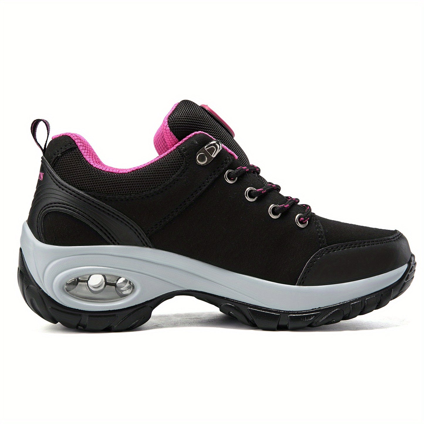 Women's Breathable Hiking Sneakers with Non-Slip TR Sole, Stability Support & Cushioned Comfort - All-Season Outdoor Trekking Shoes, Fashionable Platform Design for Casual Wear (Black with Pink Accents), Hiking Boots