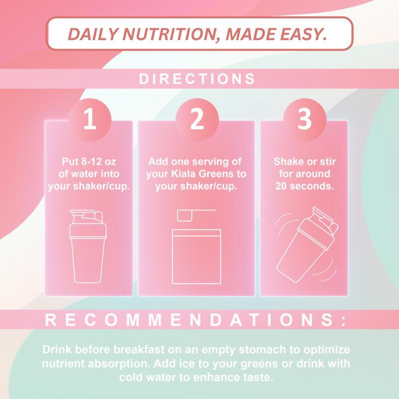 Kiala Nutrition Super Greens, Greens Powder with Spirulina & Chlorella, Watermelon Slush, 30 Servings