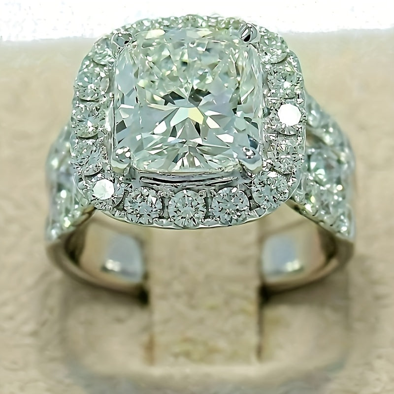 1PC S925 Silver Set 3.5 Carat Moissanite Ring Fashion Elegant High-end Gorgeous Boutique Ring, Suitable For Men And Women Rings, Fashion Atmosphere Gifts To Family And Friends Birthday Gifts Holiday Gifts