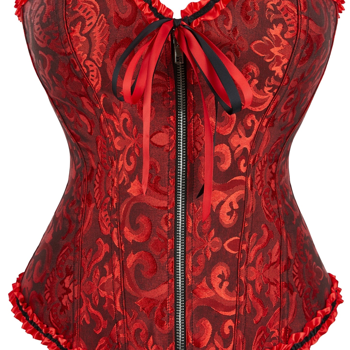Plus Size Music Festival Elegant Corset, Women's Plus Zipper Frill Trim Lace Up Waist Training Tummy Control Wedding Shapewear