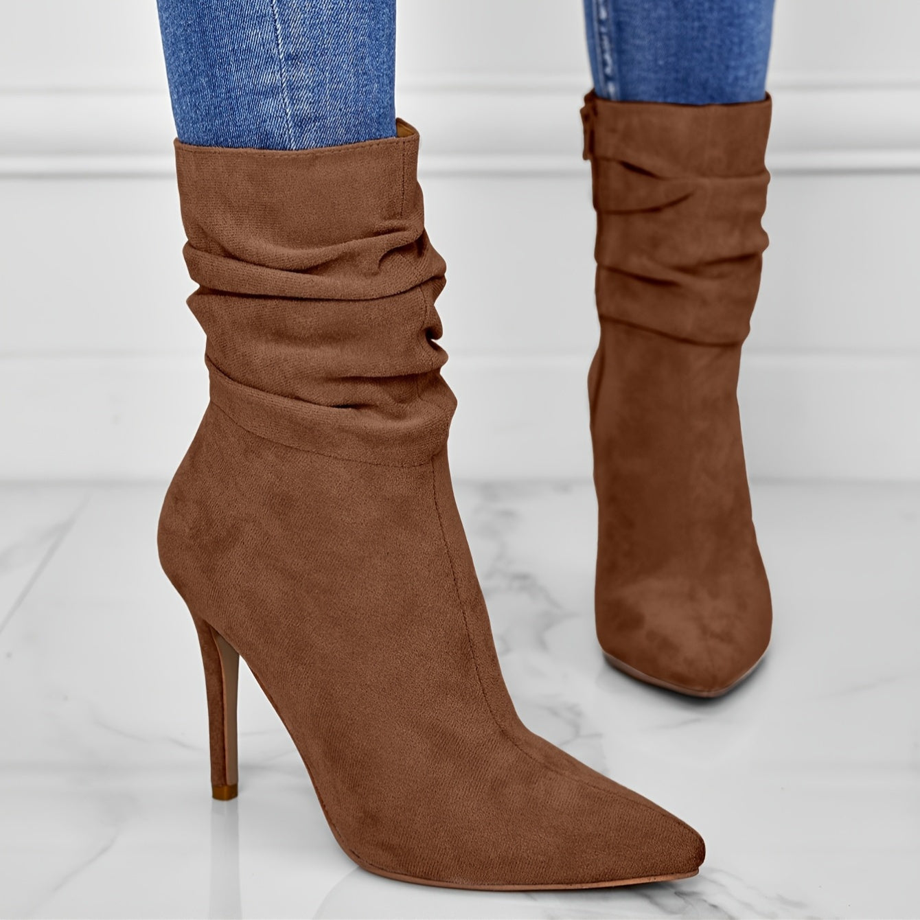 2025 New Women's Mid-Calf Cover Boots with Side Zipper - Pointed Toe Stiletto Heel, Comfortable PU Lining & Rubber Sole, Solid Color Versatile Boots for Dresses & Casual Outfits, Autumn Fashion Boots