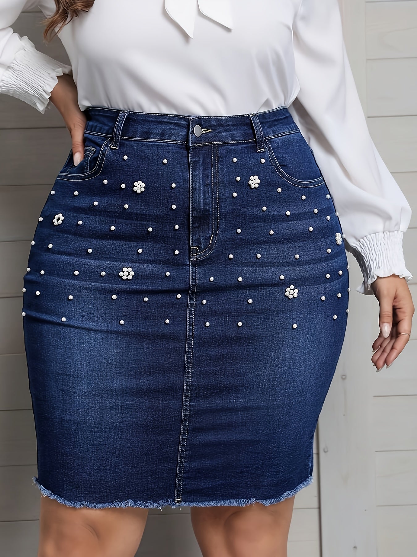 Stretch Democracy High Waist Belly Cinched Tight Hip Lift Boot Style Fashion Ripped Casual New Plus Size Denim Skirt