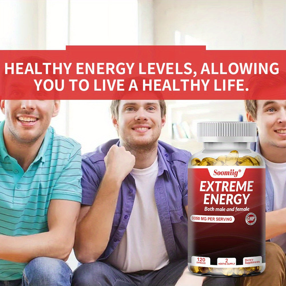 Red Ginseng, Maca and Saw Palmetto Supplement 9050mg - Everyday Energy Support for Men and Women - 120 Softgels