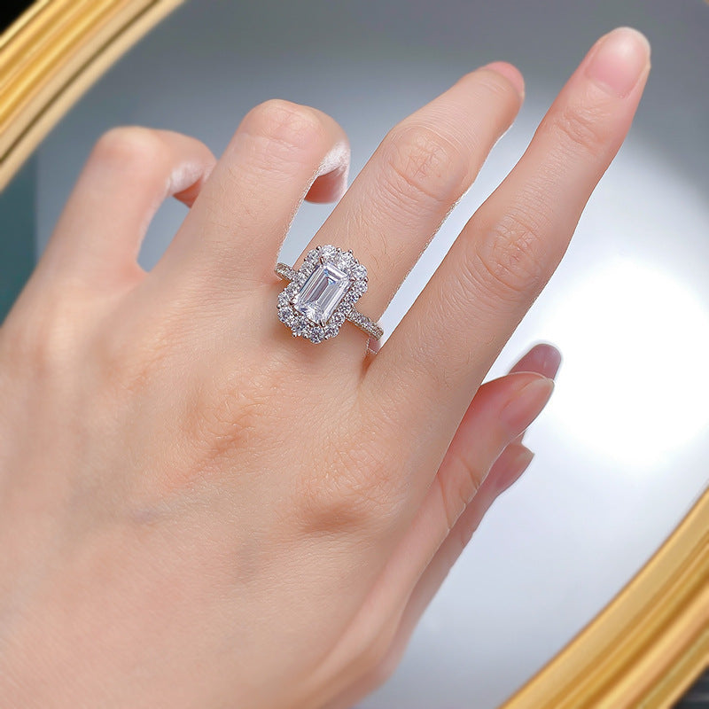 BRIOUS 1pc 69mm Rectangular Cubic Zirconia S925 Silver Ring Fashion Hip Hop, Suitable For Anniversaries, Engagements, Parties, Weddings, Birthday Gift Rings