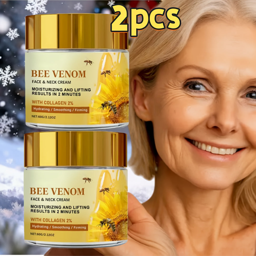 2pcs Instant Firming Bee Venom Face Cream, Tightens Light Beige, Collagen Instant Lifting Face Cream, Firms Fine Lines And Wrinkles, Suitable for All Light Beige Types, Skincare, A Gift for, Perfect Christmas Gift, Collagen B
