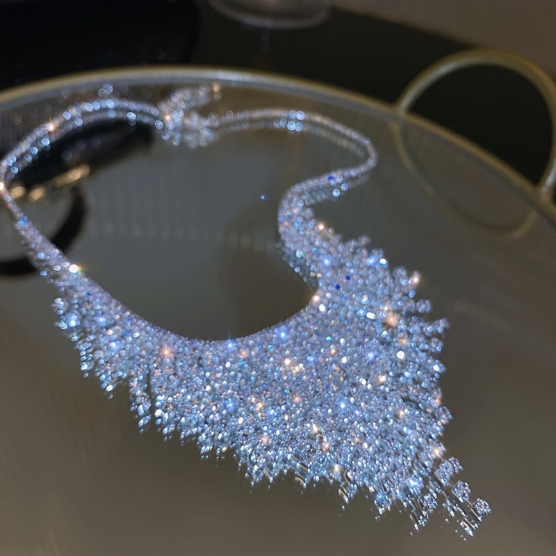 Luxurious Shiny Zirconia Tassel Necklace, Fashionable Japanese And Korean Style, Copper Base, Women'S Daily Accessories, Elegant Throughout The Four Seasons