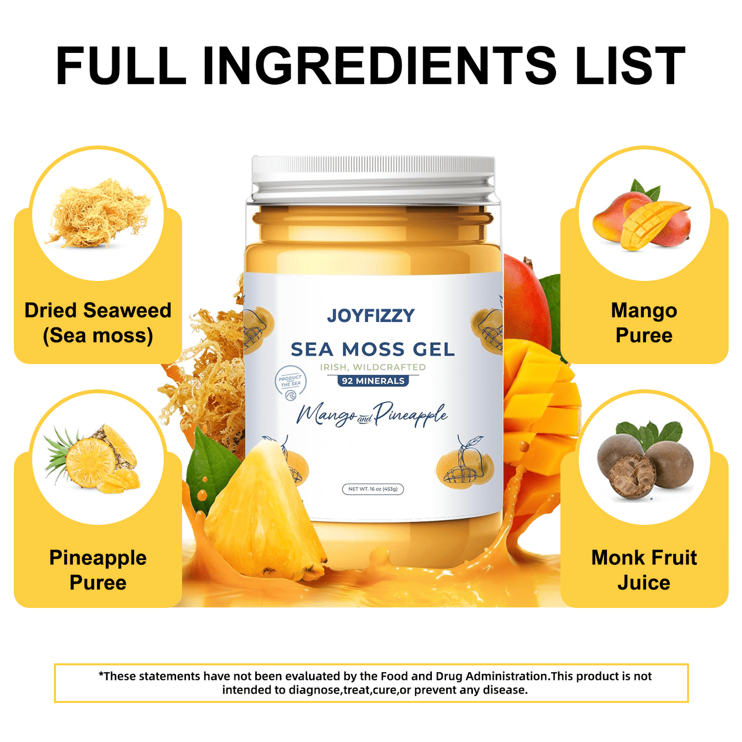 Wildcrafted Irish Sea Moss Gel - Seamoss, Gut Health (MANGO/PINEAPPLE, Pack of 1)
