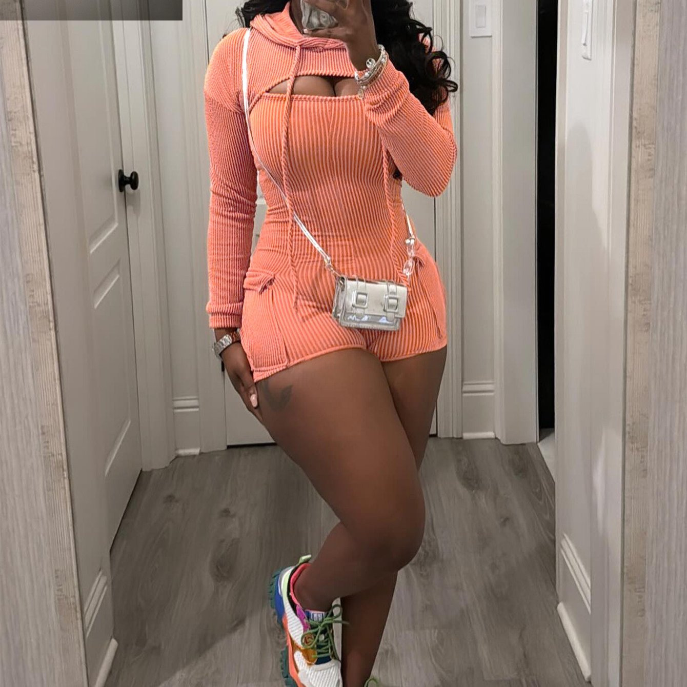 Tops Removable Long Sleeve Hoodie Cargo Shorts Bodysuit Women Sleeveless Rompers Bodysuit Summer Fashion Textured Bodycon Cargo Short Jumpsuits Outfits