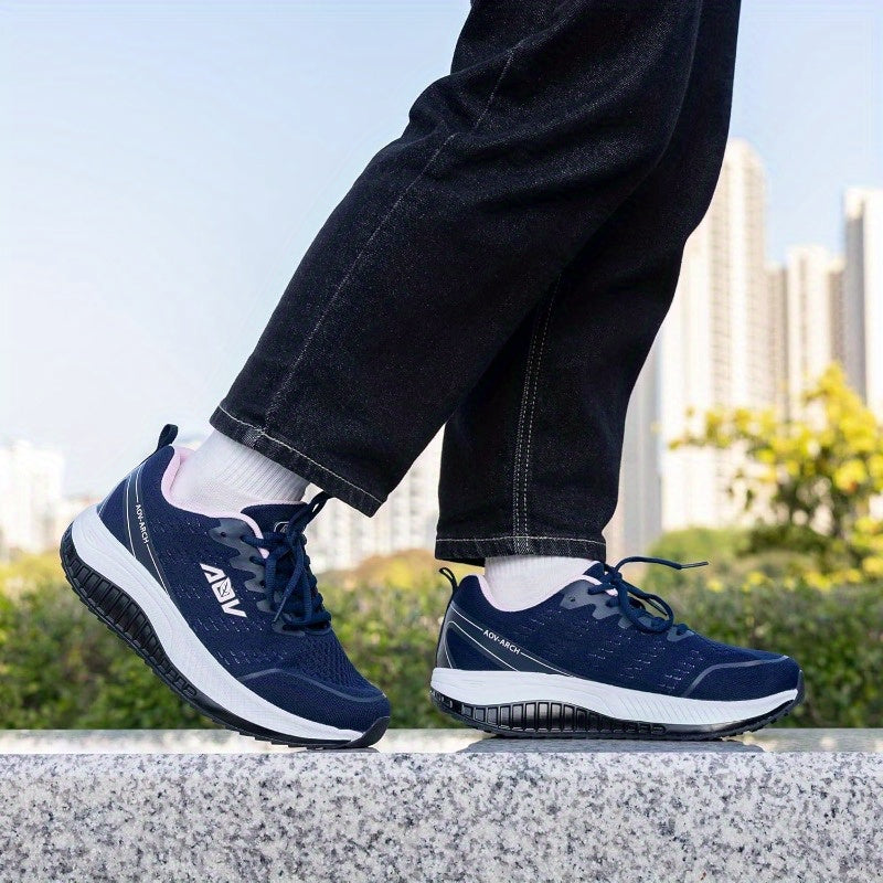 Women'S Lightweight Mesh Casual Sports Shoes - Breathable, Lace-Up Running Shoes, Comfortable Rubber Soles, Fashionable Solid-Color Casual Walking Shoes