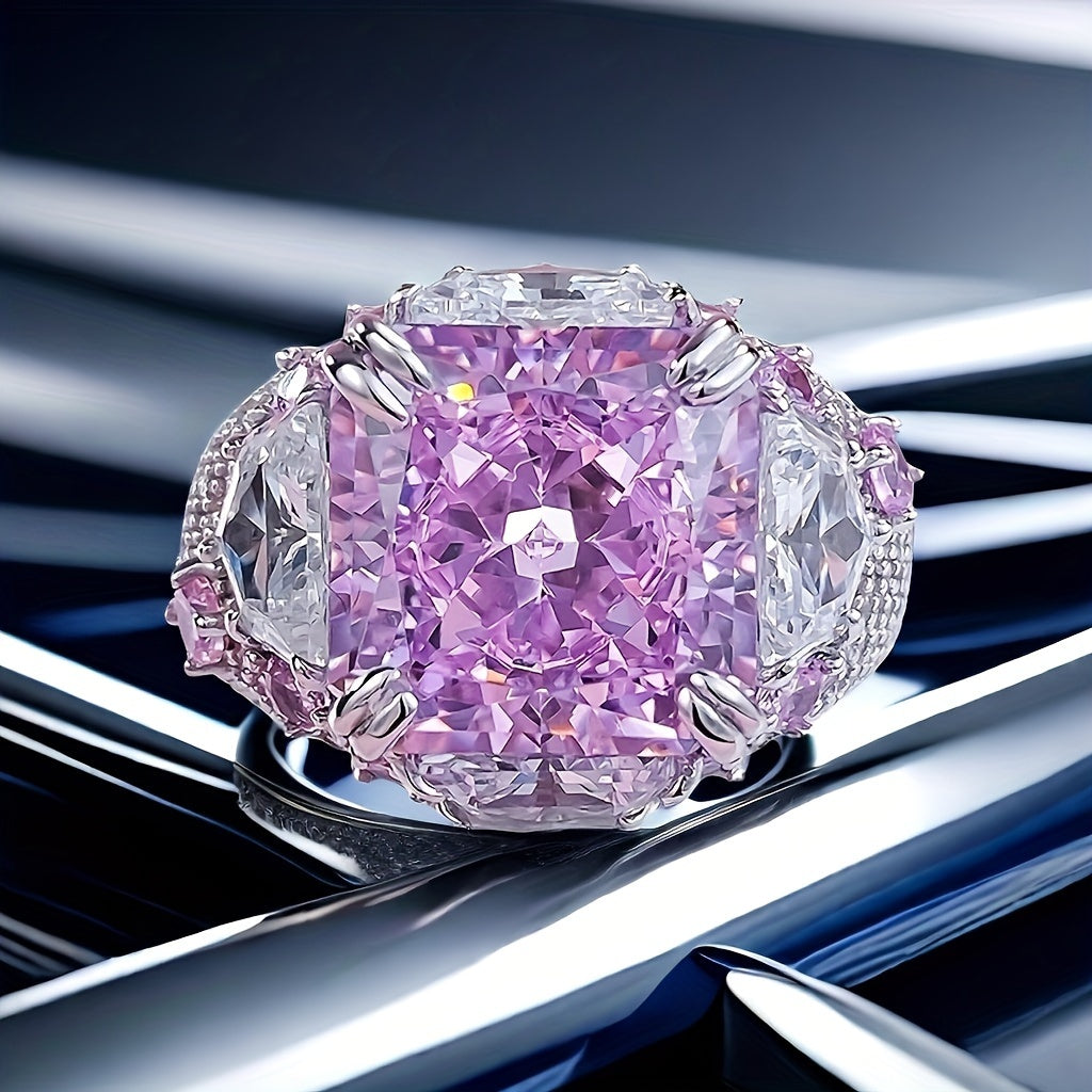 12 * 12mm Ice Cut 925 Sterling 925 Silvery High Carbon Fashion Ring, 18K Gold Plated Plated