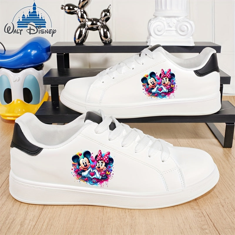 New Disney Mickey Minnie Lover Trendy Cartoon Cute Pattern, Women's Solid Color 2D Print Sneakers, Men's Comfortable Low-Top Casual Shoes, Couples' Four Seasons Style, Lightweight Versatile Everyday Shoes, Best Gift for Sprin