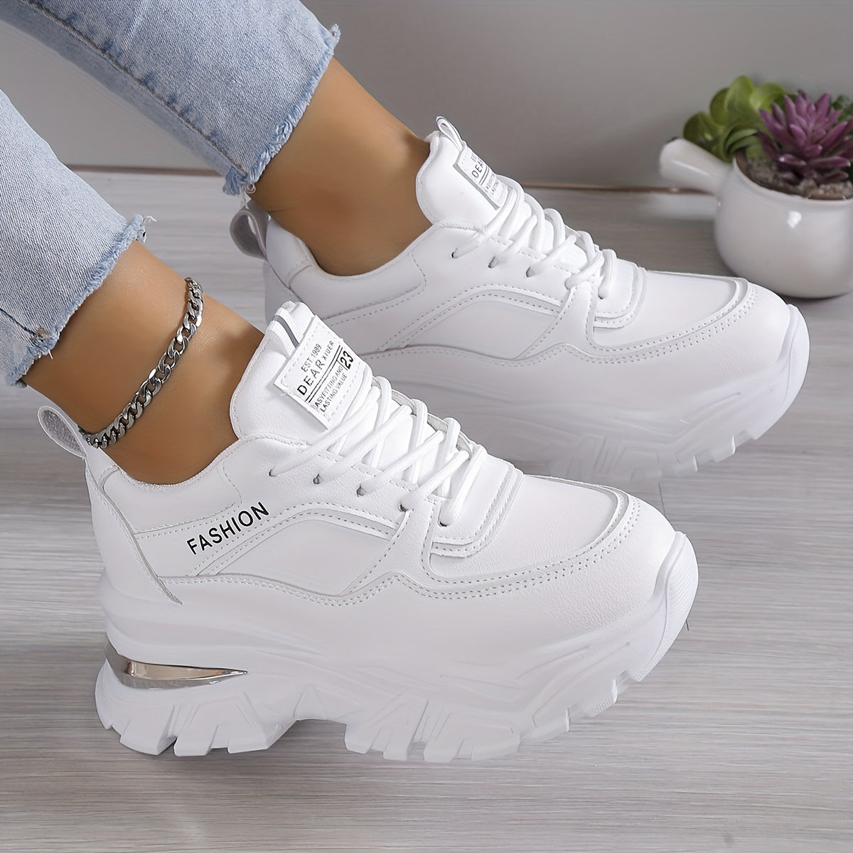 Women'S Platform Sneaker, Fashion Lace-up Outdoor Shoes, Comfortable Low-Top Sneaker