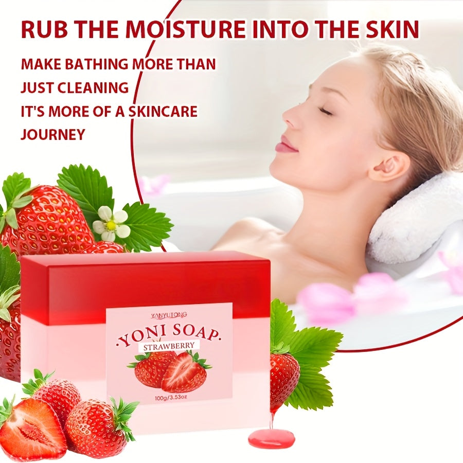 3-Pack Of 100g Strawberry Handmade Soap, Intimate Cleansing Bar For Face, Body, And Private Areas, Long-Lasting Fragrance With Strawberry Essential Oil, Extracts Gentle And Soft Lather, Moisturizing And Non-Irritating, Suitab