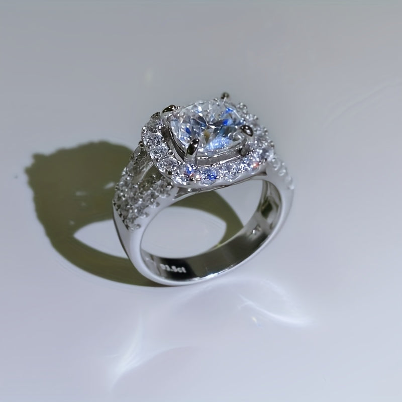 1PC S925 Silver Set 3.5 Carat Moissanite Ring Fashion Elegant High-end Gorgeous Boutique Ring, Suitable For Men And Women Rings, Fashion Atmosphere Gifts To Family And Friends Birthday Gifts Holiday Gifts