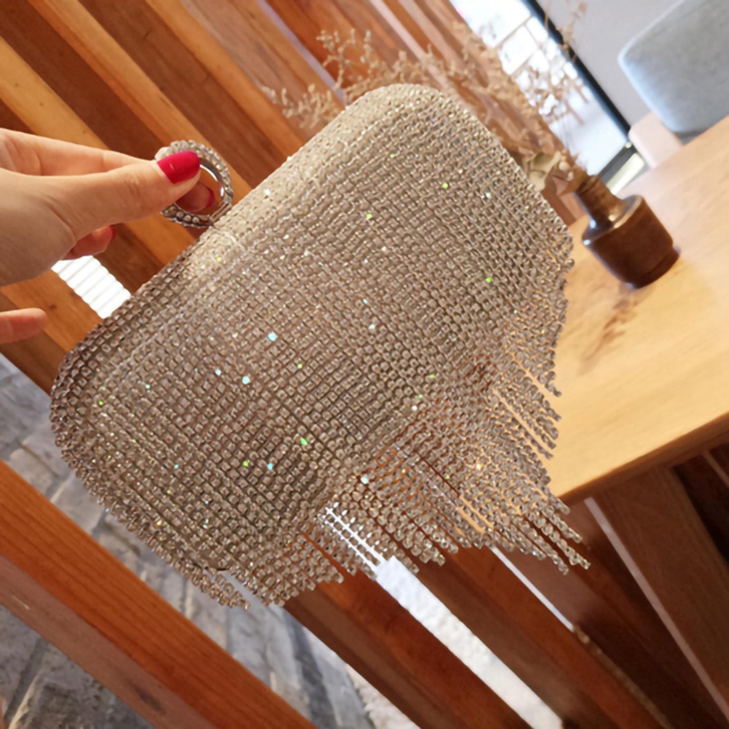 Female Evening Bag, Small Portable Rhinestone Tassels Handbag Purse Nice Gift for Women, Silvery/Golden/Black