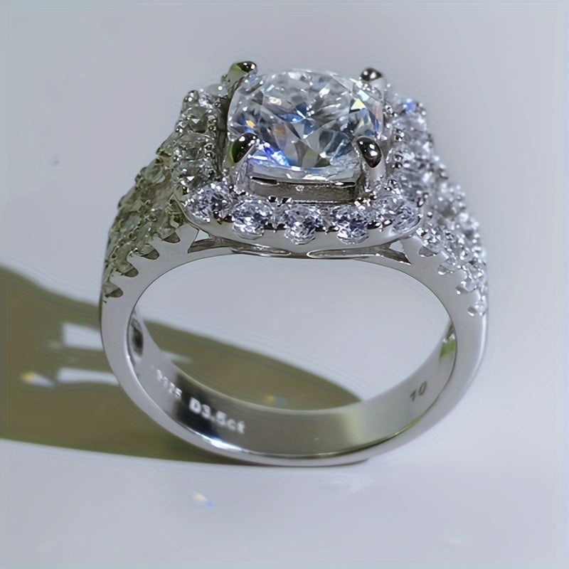 1PC S925 Silver Set 3.5 Carat Moissanite Ring Fashion Elegant High-end Gorgeous Boutique Ring, Suitable For Men And Women Rings, Fashion Atmosphere Gifts To Family And Friends Birthday Gifts Holiday Gifts