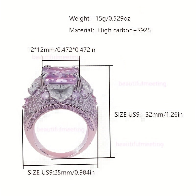 12 * 12mm Ice Cut 925 Sterling 925 Silvery High Carbon Fashion Ring, 18K Gold Plated Plated