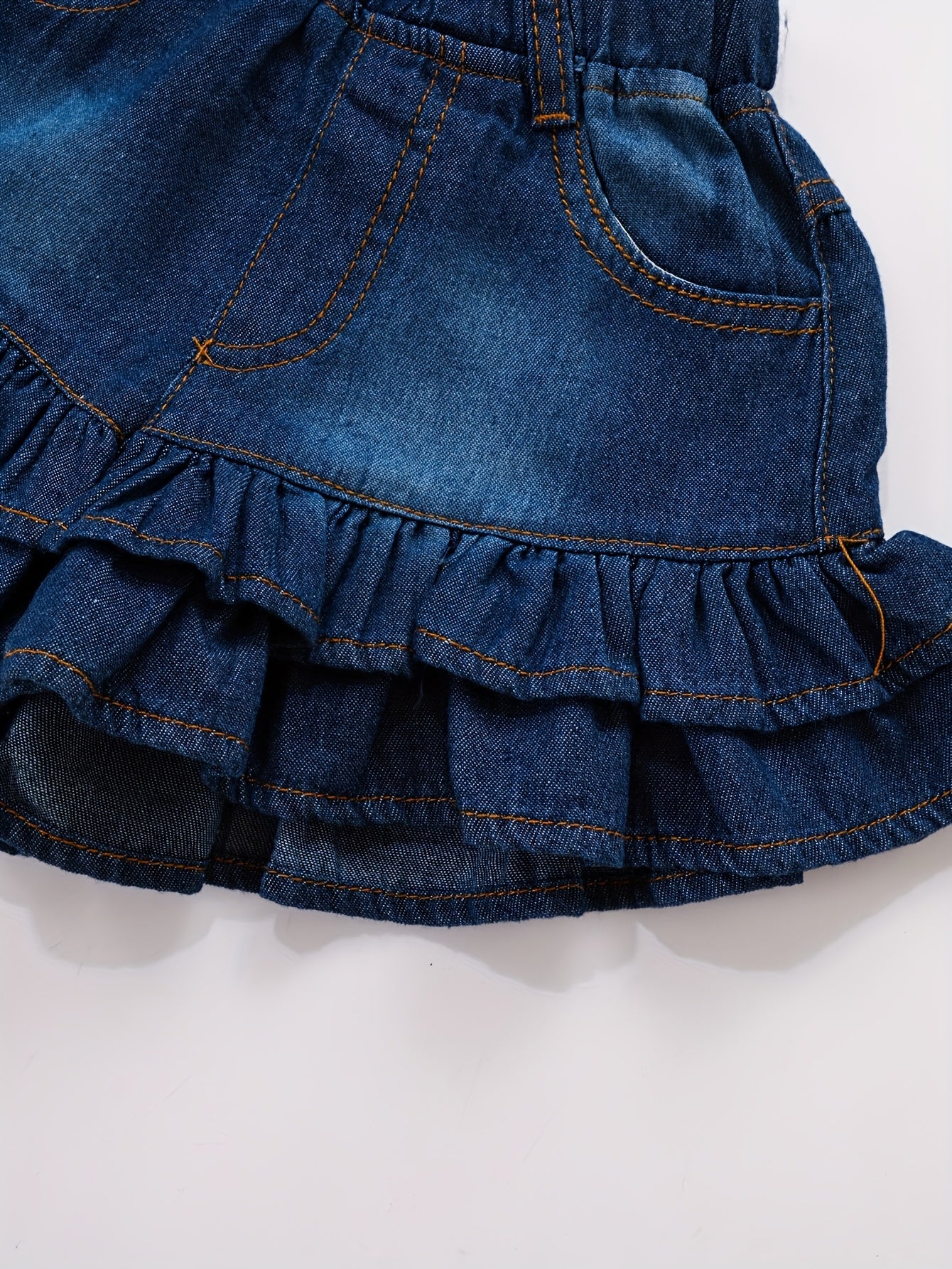 Girls' Denim Shorts - Lotus Leaf Hem, Stylish and Comfortable for Casual Wear