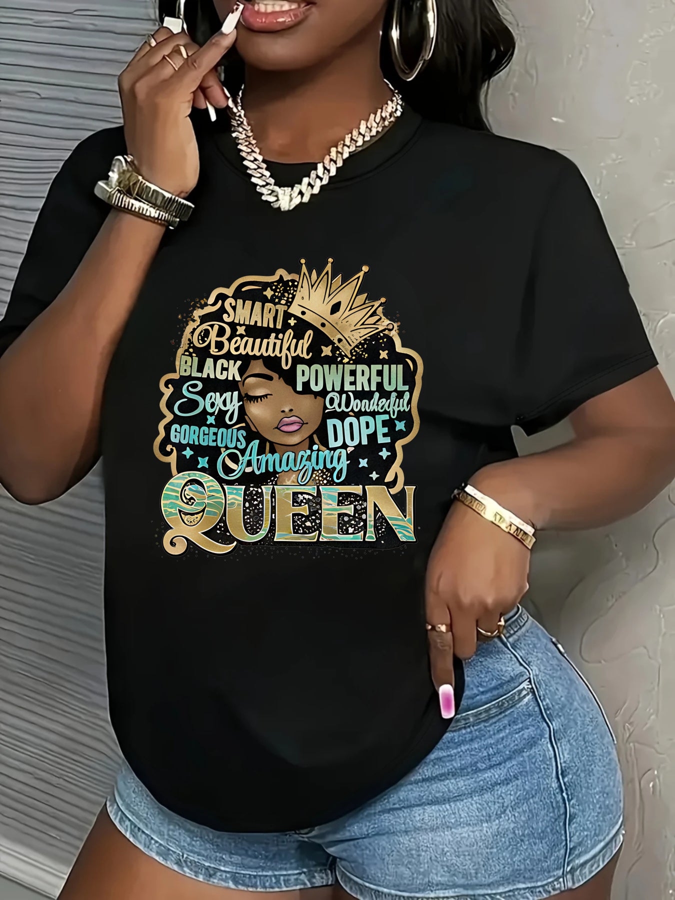 Plus size women'S casual T-shirt, Smart Beautiful Black Powerful Sexy Queen Graphic Tee