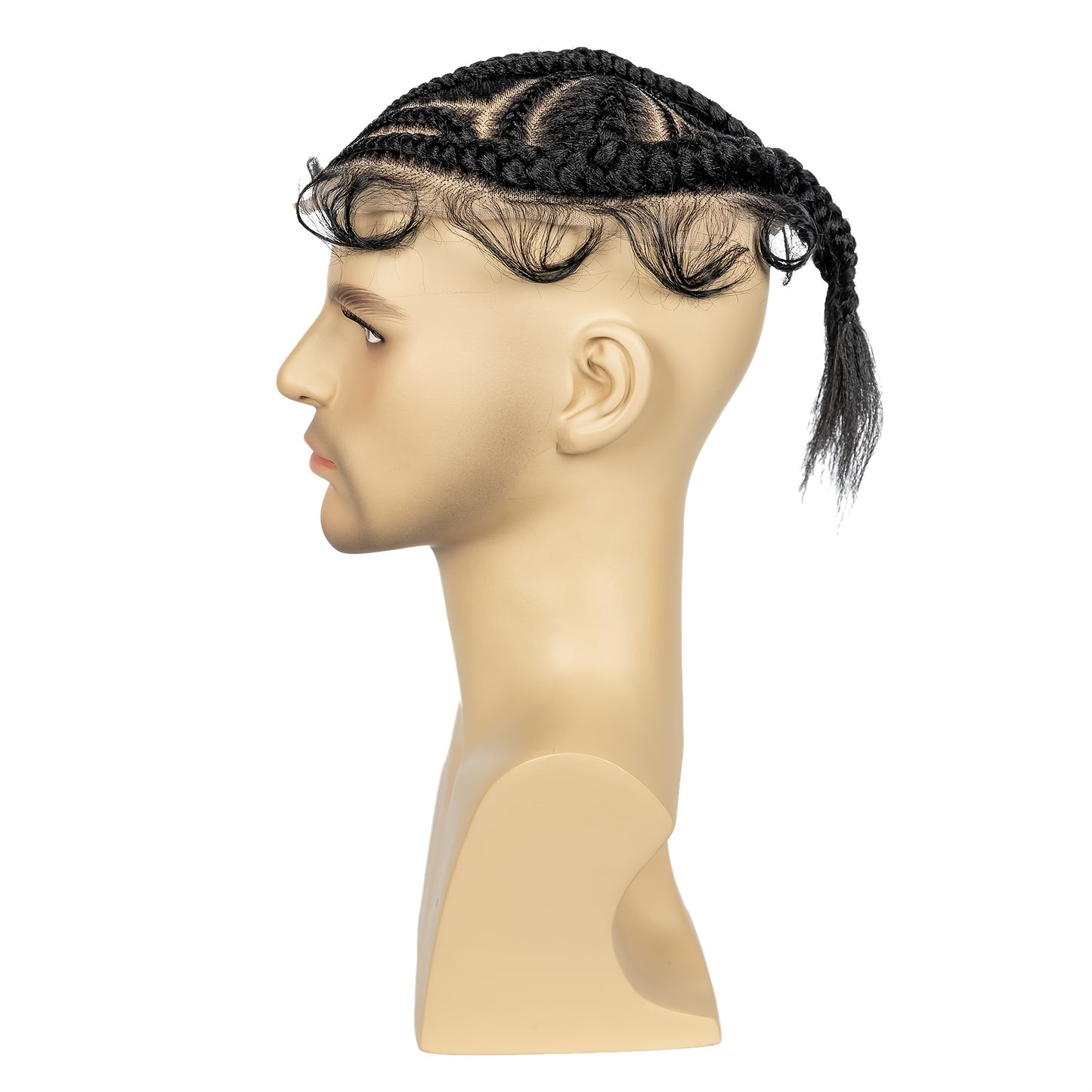 MaKI Men's Black Cornrow Braids Toupee - Easy-to-Wear High-Temp Synthetic Hair, Natural-Looking Daily Style for All Ethnicities, Braided Hair Piece