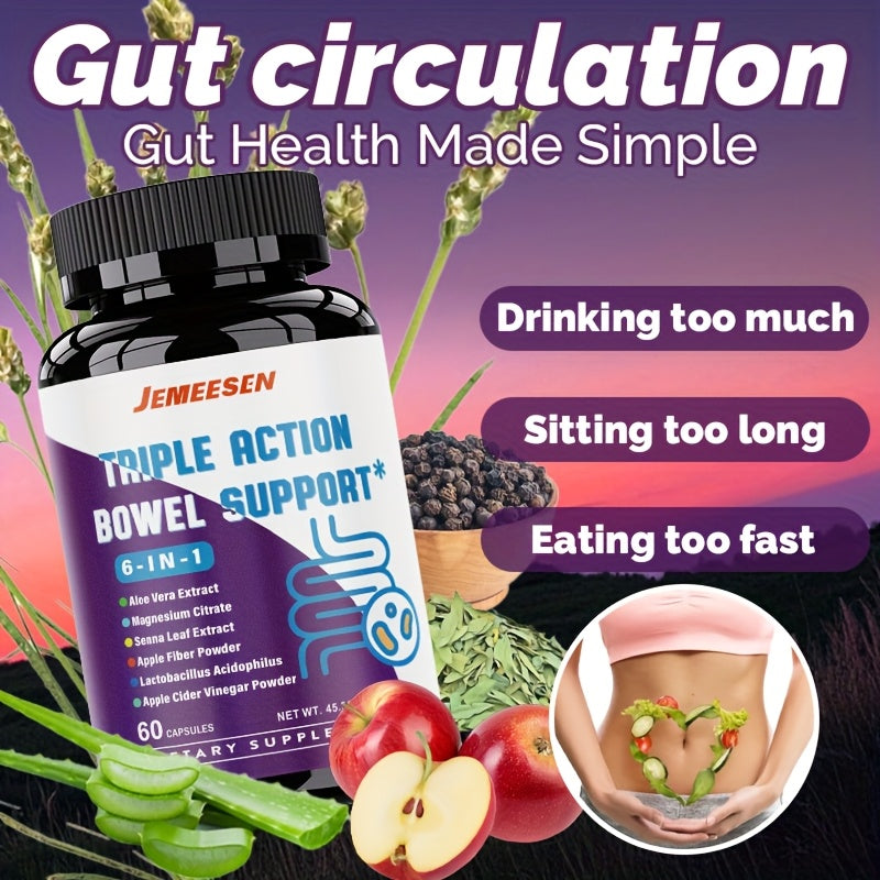JEMEESEN Gut Cleansing Supplement, Lymphatic Health And Fluid Balance, Advanced Herbal Ingredients - Psyllium Husk Powder, Magnesium, Apple Cider Vinegar Powder, Aloe Vera Leaf Gel And More, 60 Capsules - 30 Day Supply