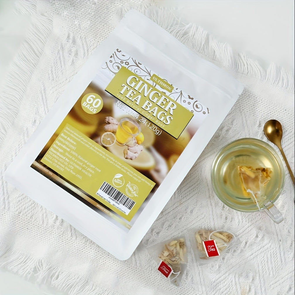 60 Premium Ginger Tea Bags, Natural Ginger Root, No Caffeine Free.Easter, ULTHMOK